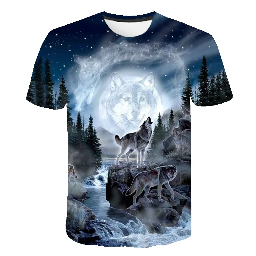 

2021 Summer T-Shirt Men Street Round Collars Short Sleeve T-Shirt Top Fun Animal Male Clothing Casual Wolf 3D Printed T-Shirt