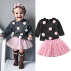 Осенне-зимний комплект одежды для маленьких девочек 2020 года, однотонный пуловер с шариками, свитер и юбка из тюля