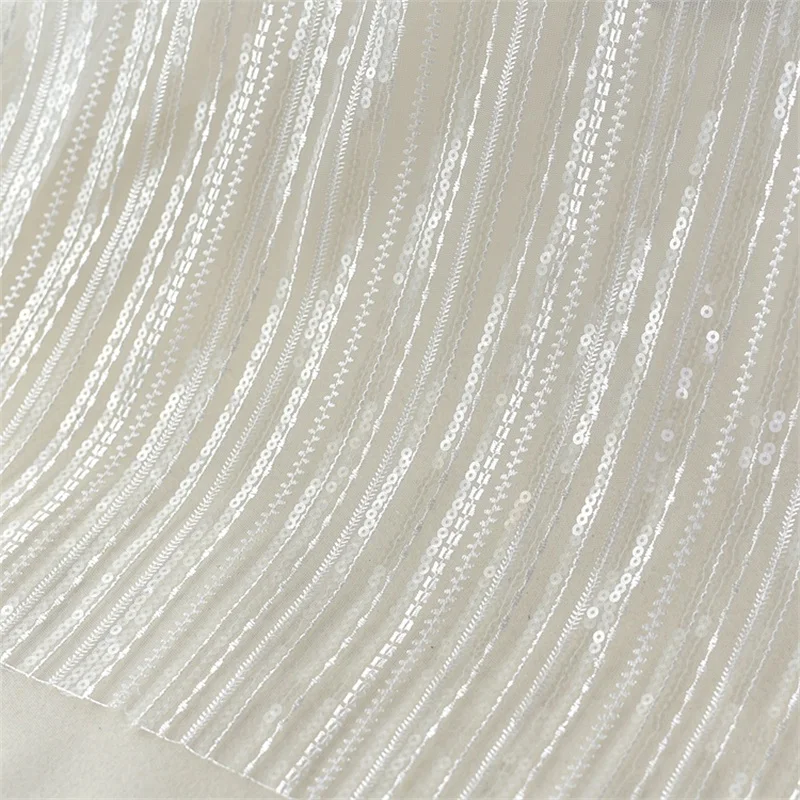 

Vertical Pattern Soft Sequin Embroidery Lace High-End Wedding Dress Fabric Clothing Dress Decoration Material