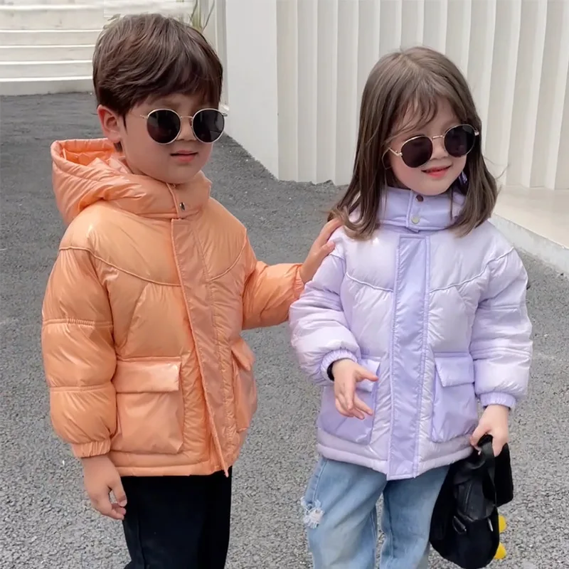 

YH-117 Children's Down Jacket Winter Korean Style Solid Color Gloss Kids' Clothing No-Wash Thick Down Jacket