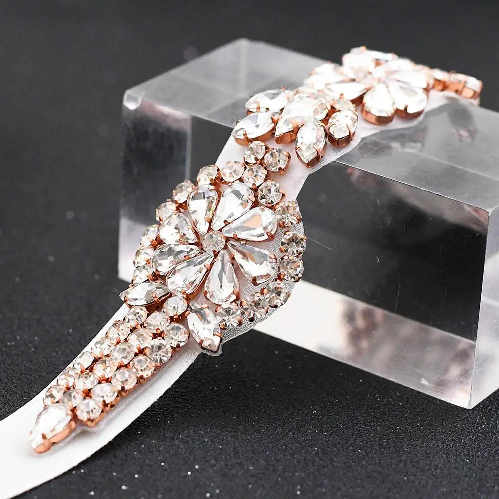 

TRiXY S123-RG Rose Gold Belt Rhinestone Bridal Belt Sparkly Prom Dress Belts Fashion Beads Bridal Belt Crystal Wedding Sash Belt