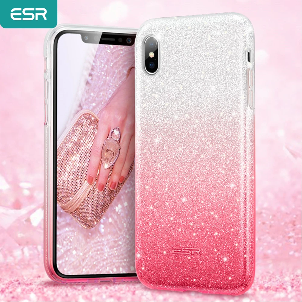 ESR Блестящий розовый черный серебристый чехол для телефона Apple IPhone X милый 3 слоя