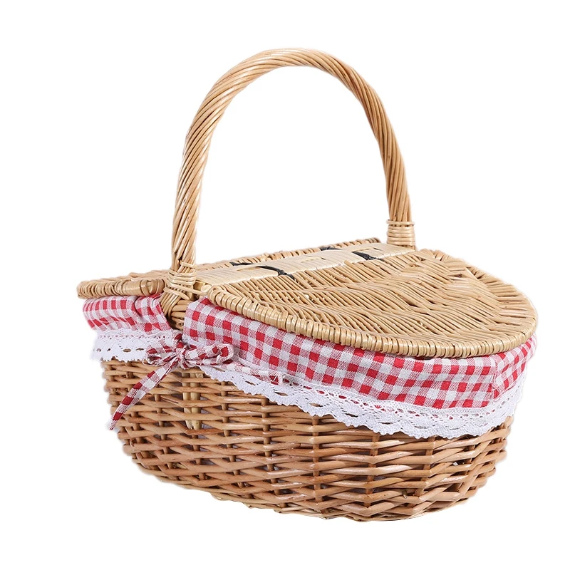 

Country Style Wicker Picnic Basket Hamper with Lid and Handle & Liners for Picnics, Parties and BBQs