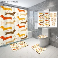 34pcs pet dog bathroom rug set 3d print animal cartoon pedestal rug lid toilet cover bath mat home custom shower curtain set