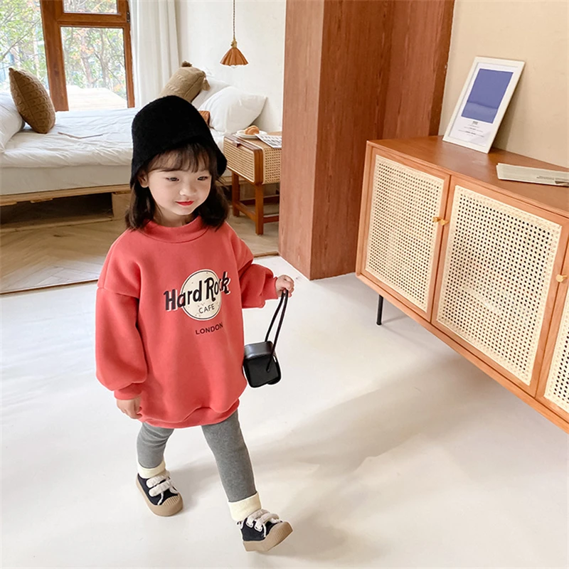

Girls' Hoodies Sweatshirts Kids Outwear 2021 Long Velvet Thicken Warm Winter Autumn Cotton Fleece Plus Size Children's Clothing
