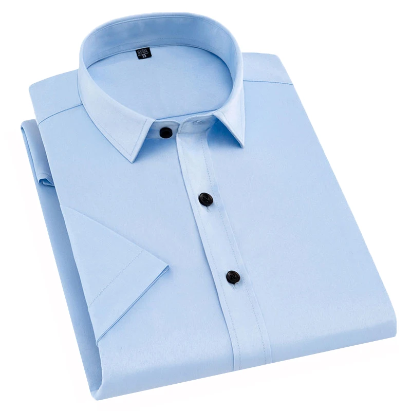 Рубашка мужская деловая эластичная с коротким рукавом гладкая и дышащая |