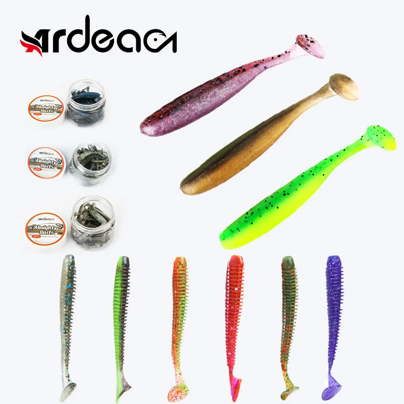 

ARDEA Shad Fishing Lure 30pcs Mini T Tail Silicone Soft Bait Impact Ring 50mm/0.8g/1g Back Groove Easy Shiner Wobbler Leurre