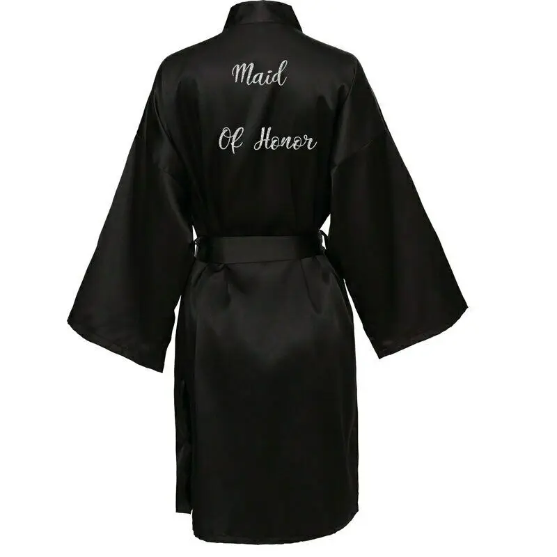 Satin Silk Robe Bride Robe Women Wedding Robe Bride Bridesmaid Robes Dressing Bridal Robes Bathrobe Black