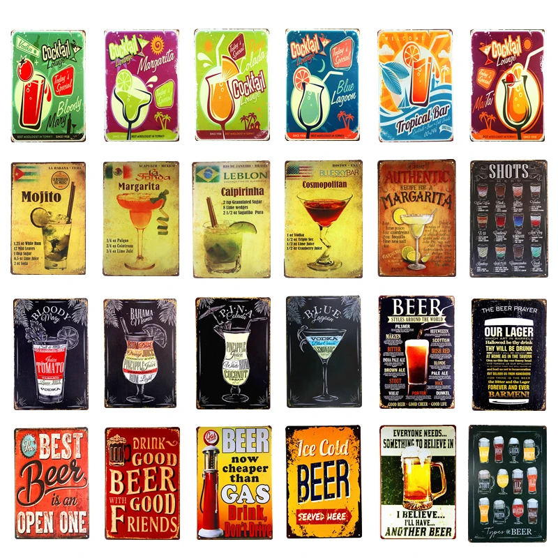 Картина на холсте коктейль/Пиво/Маргарита вывеска настенное украшение ретро