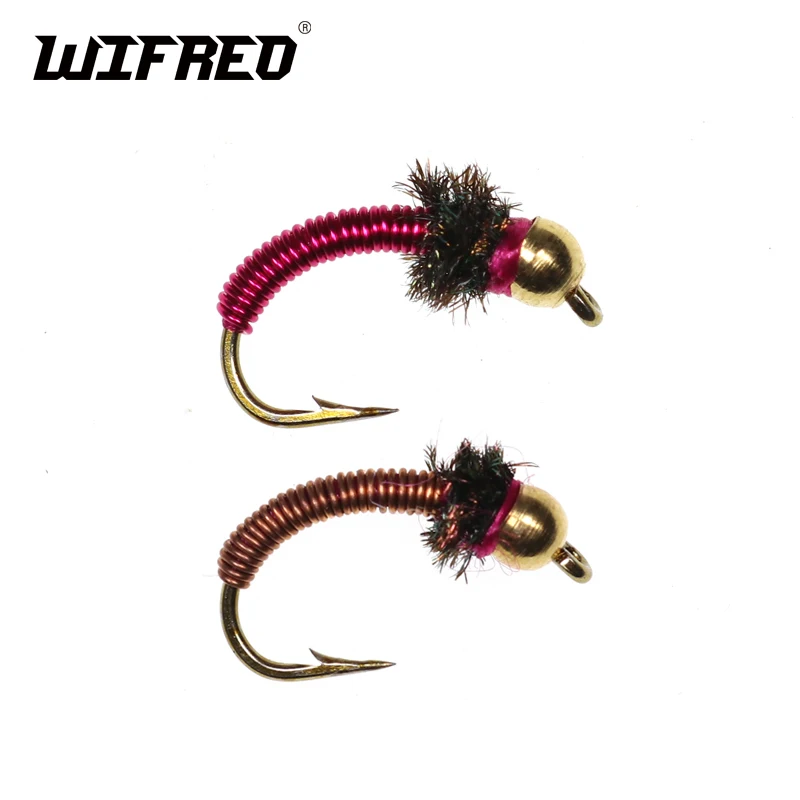 Wifreo 6 шт. #12 бюстгальтер с головкой из бусин красная медь Caddis Fly Midge Larva форель Panfish
