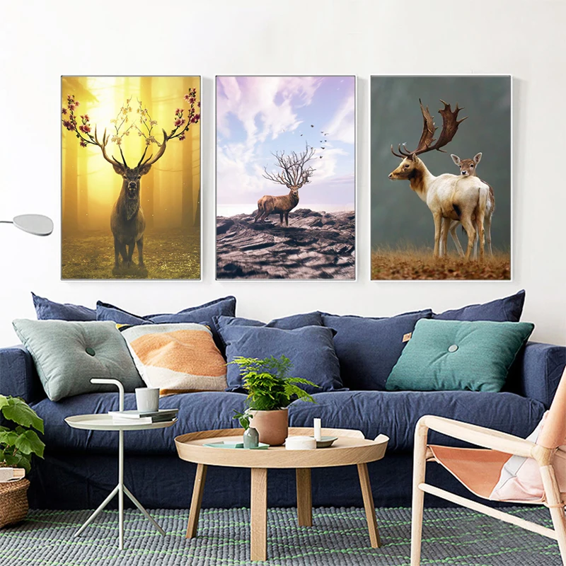 Современное искусство живопись Золотой олень декоративные настенные картины