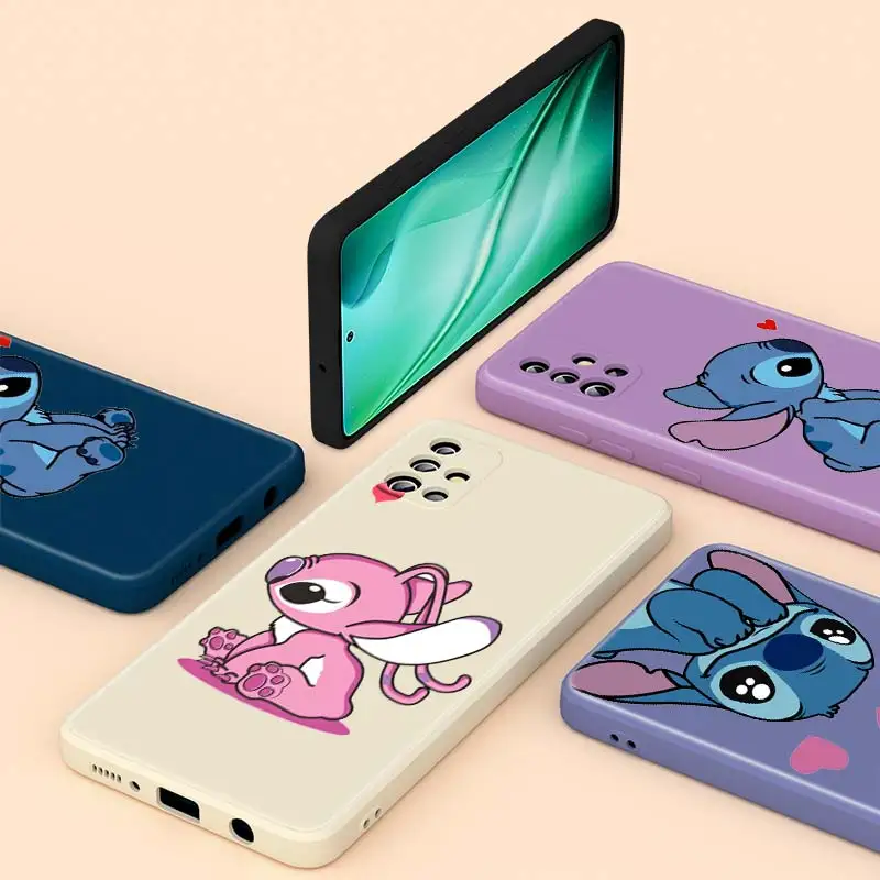 

Super cute Stitch Love For Samsung A20S A02 A72 A71 A32 A31 A20 A30 A21S A91 A81 A52 A51 A50 Capa Liquid Silicone Phone Case