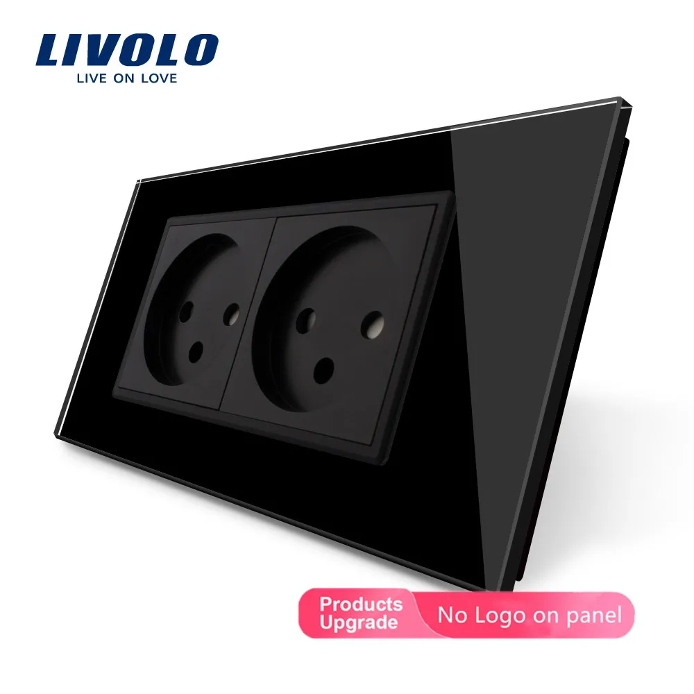 Black-No logo LIVOLO производитель 16A США розетка электрическая/мощность двойная розетка/вилка, белый кристалл стеклянная панель, C7C2US-11/12, без логотипа - Тип: Black-No logo