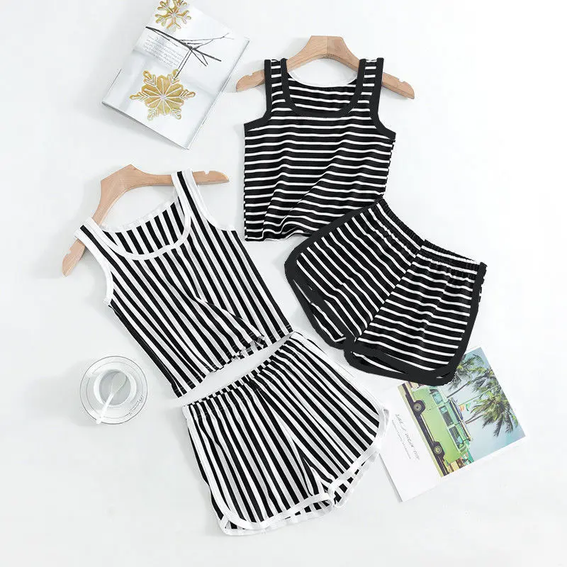 

Summer Striped Sports Vest Shorts Fitness Two-piece Sport Suit Stretch Quick Dry Running Sportswear O-Neck Pullover Gym Suits