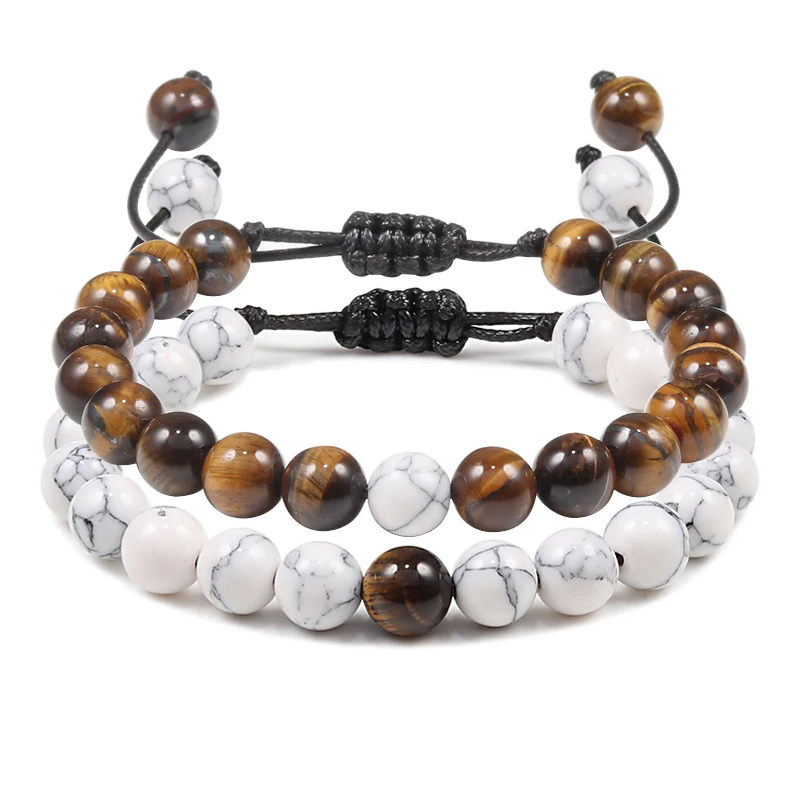 Шарм 8 мм бусины Регулируемый расстояние браслет мужской женский натуральный