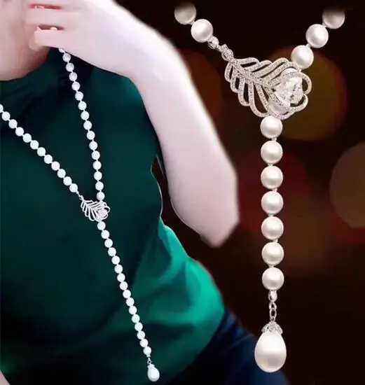 

Бесплатная доставка ювелирные изделия Handmade7-8mm белый жемчуг CZ кулон ожерелье 925 серебро микровставки из циркона застежка в виде листа аксессуар