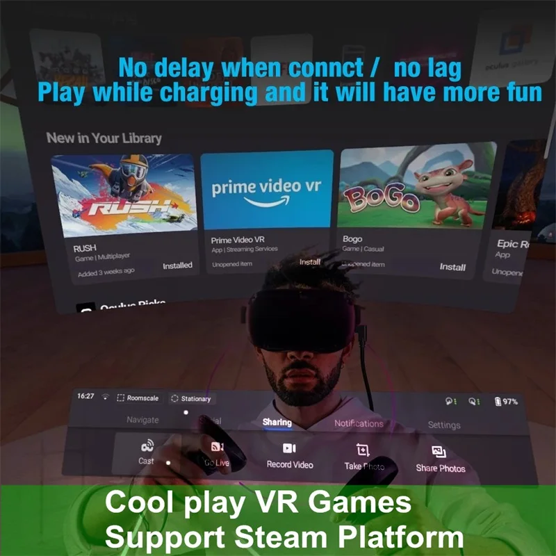 Кабель для передачи данных с разъемом USB Type C 3 1 Для Oculus Link Steam VR Quest/ 2 3.0 5 Гбит/с м