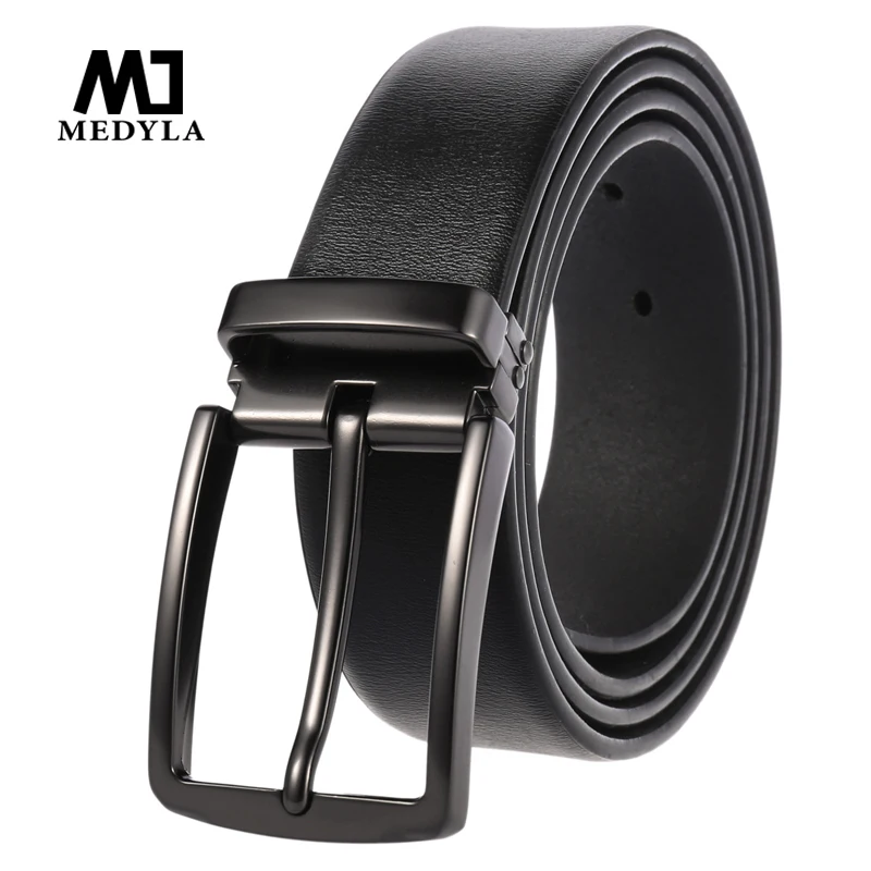 Medyla Genuine Leather Alloy Pin Buckle Luxury Brand Belt Fashion Men's Cowhide Jeans Belt Pin Buckle Punch Youth Belt