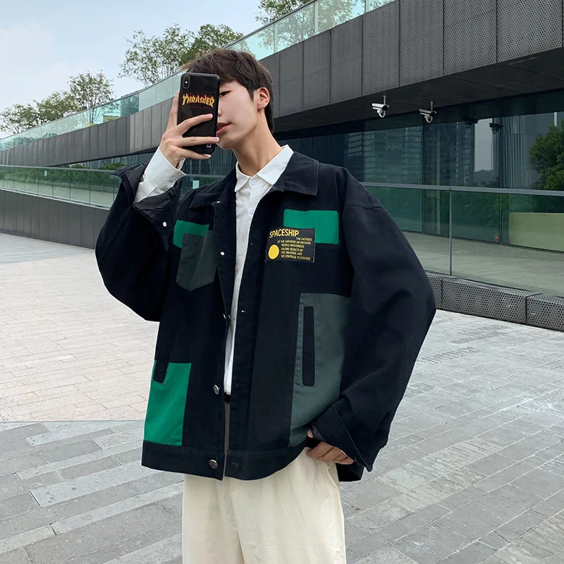 

2020 spring and autumn men's new student color matching jacket fashion casual trend loose jacket M-2XL