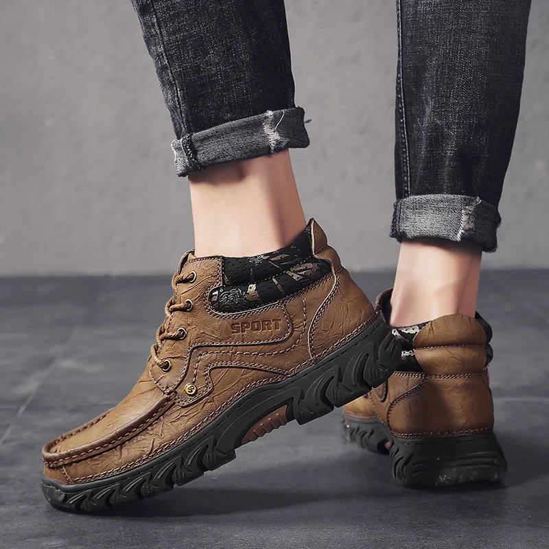 Мужские рабочие ботинки из коровьей кожи Уличная обувь резиновые ботильоны