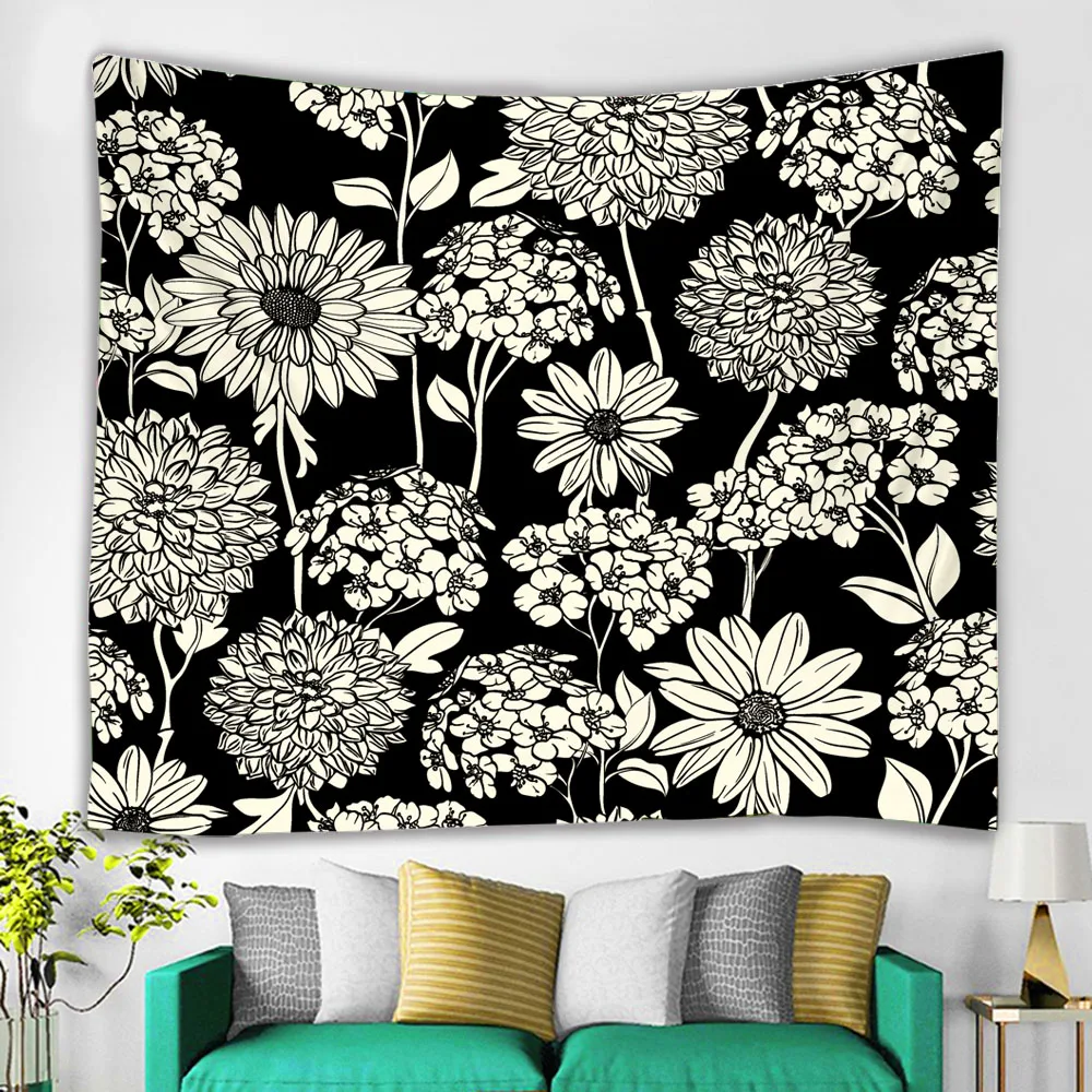 Белый черный гобелен с изображением Солнца и Луны мандалы настенный подвесной в