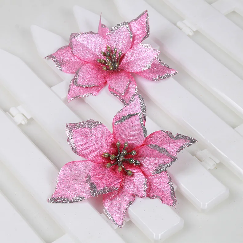 5 шт. Счастливого Рождества Санта искусственный цветок с золотистой кромкой для