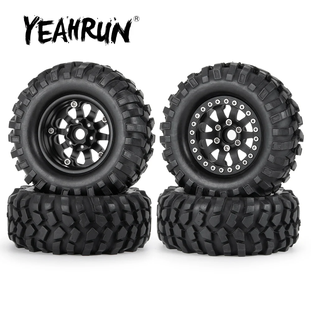 

YEAHRUN 4Pcs Metal Alloy 1.9 inch Beadlock Wheel Rims with 108mm Rubber Tires for Axial SCX10 1/10 RC Crawler Car Upgrade Parts