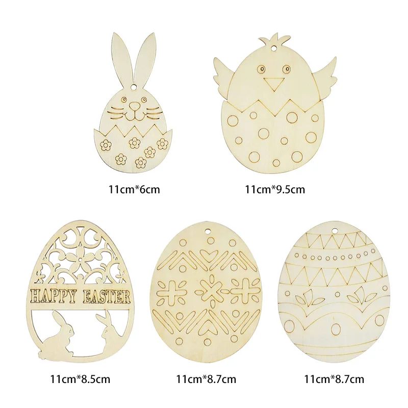

10pcs Easter Wooden Decorations Chick Bunny Egg Shape Easter Wood Crafts DIY Hanging Pendant For Happy Easter Party Home Decor