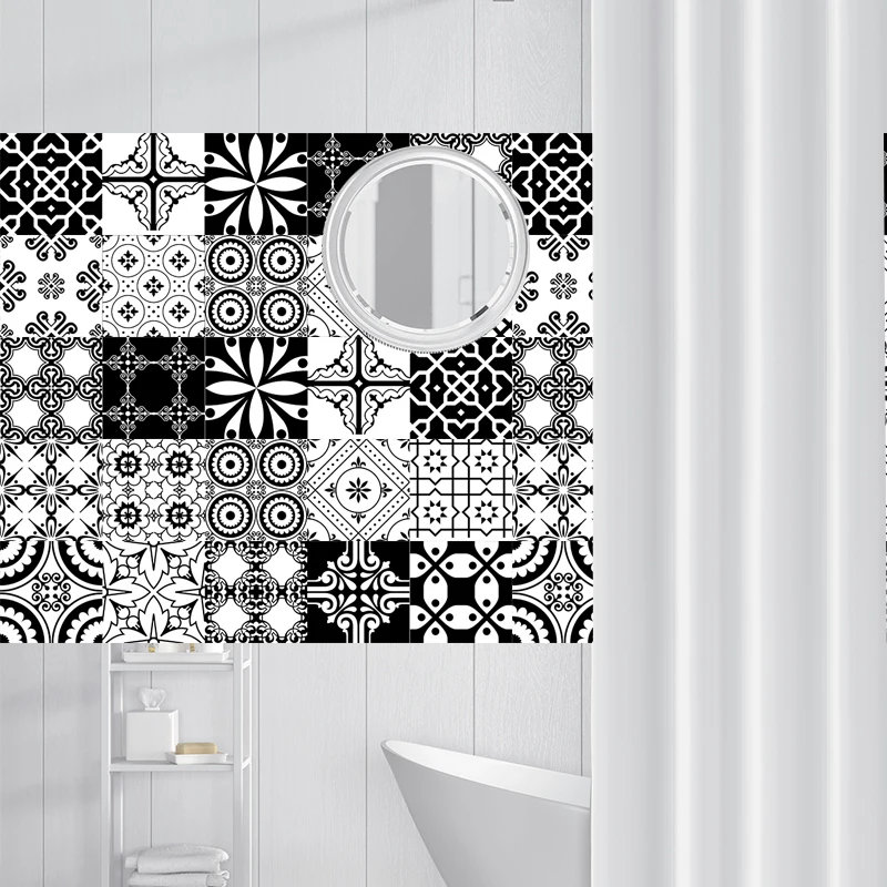 Черно белые наклейки на плитку для ванной комнаты стену из ПВХ водостойкие