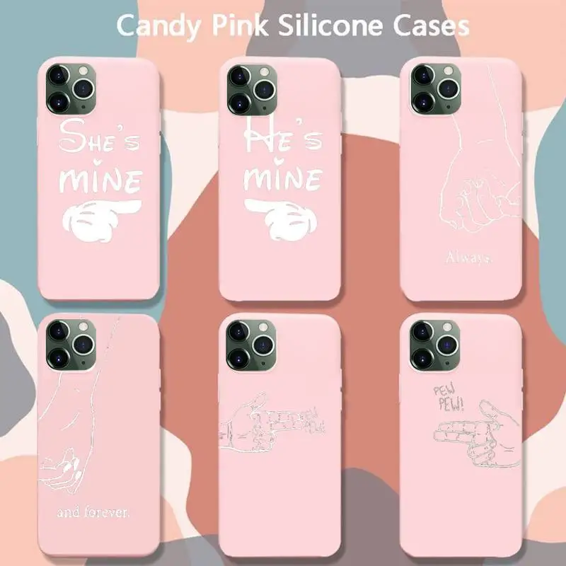 

Couple Lovers Heart Phone Case For Iphone 6 6s 7 8 Plus XR X XS XSmax 11 12 Pro Mini Max Candy Pink Silicone Cover