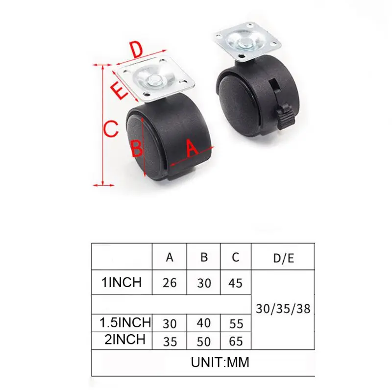 

10Pcs/set Chair Furniture Universal Wheel Flat Plate Swivel Caster with Brake Protection for Home Hardware 1"/1.5"/2"