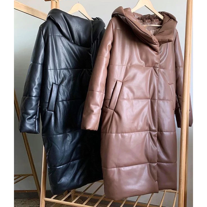 Модные Простые зимние парки с капюшоном женские элегантные длинные пальто из