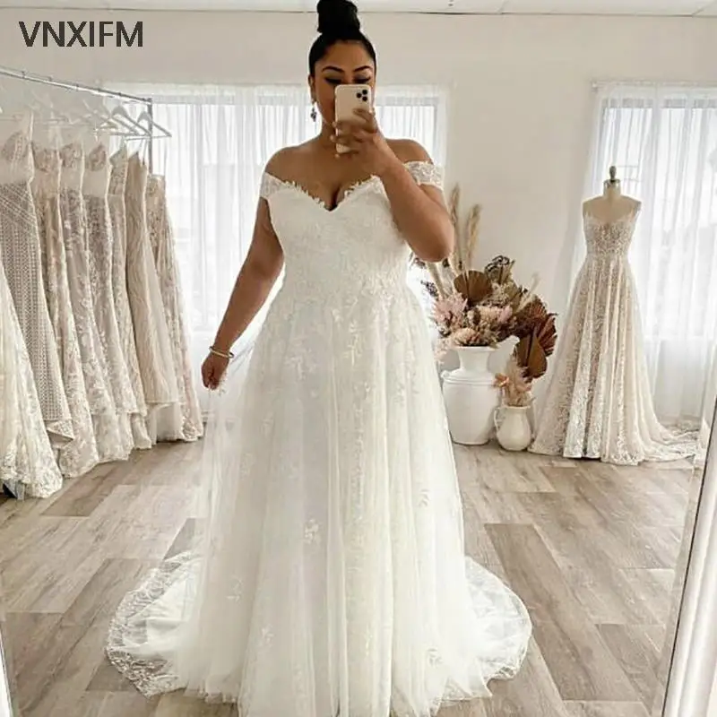 Свадебное платье женское трапециевидной формы с открытыми плечами Кружевная