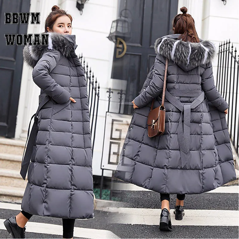 2019 6 Colors Can Choose Bread Style Women Parkas Waist Strap Fluff Collar Female Coat