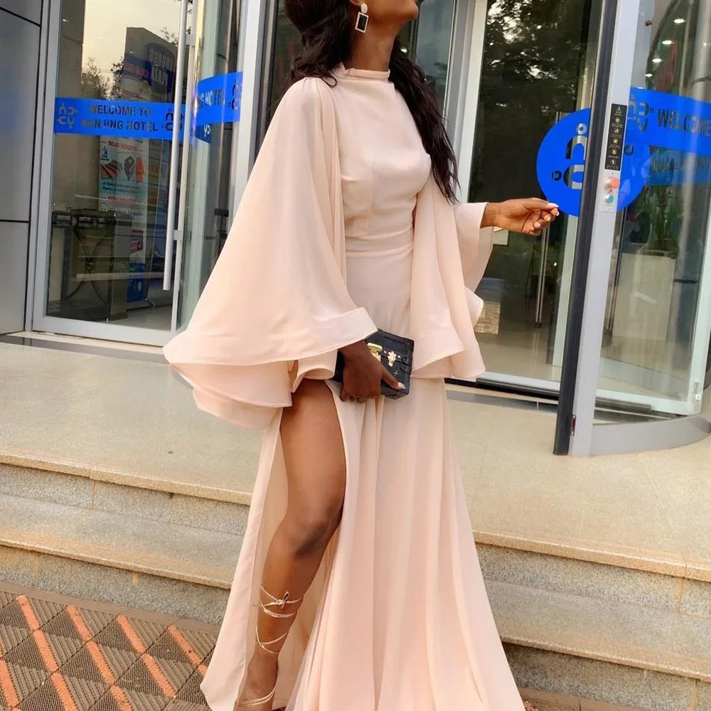 

Pink Mesh Side Split Long Dress Women Sexy Club Elegant Evening Party Dress Summer Draped 2020 African Female Wedding Maxi Dress