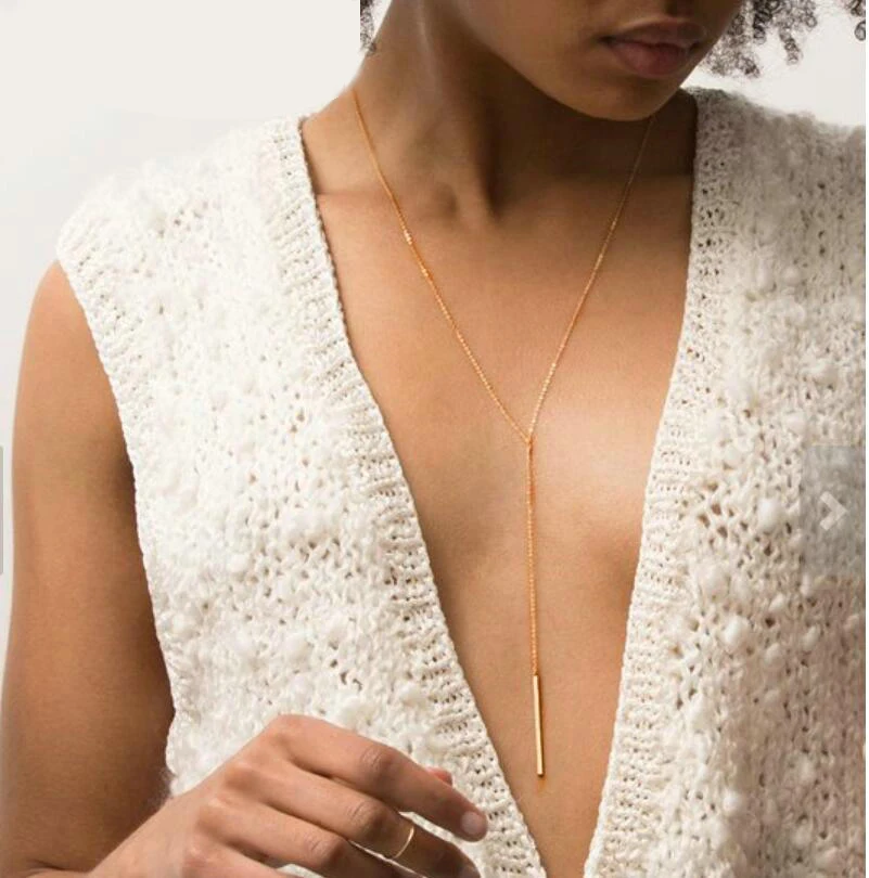 Двойная яркая Антиаллергенная простая Y образная цепочка Длинные ожерелья и