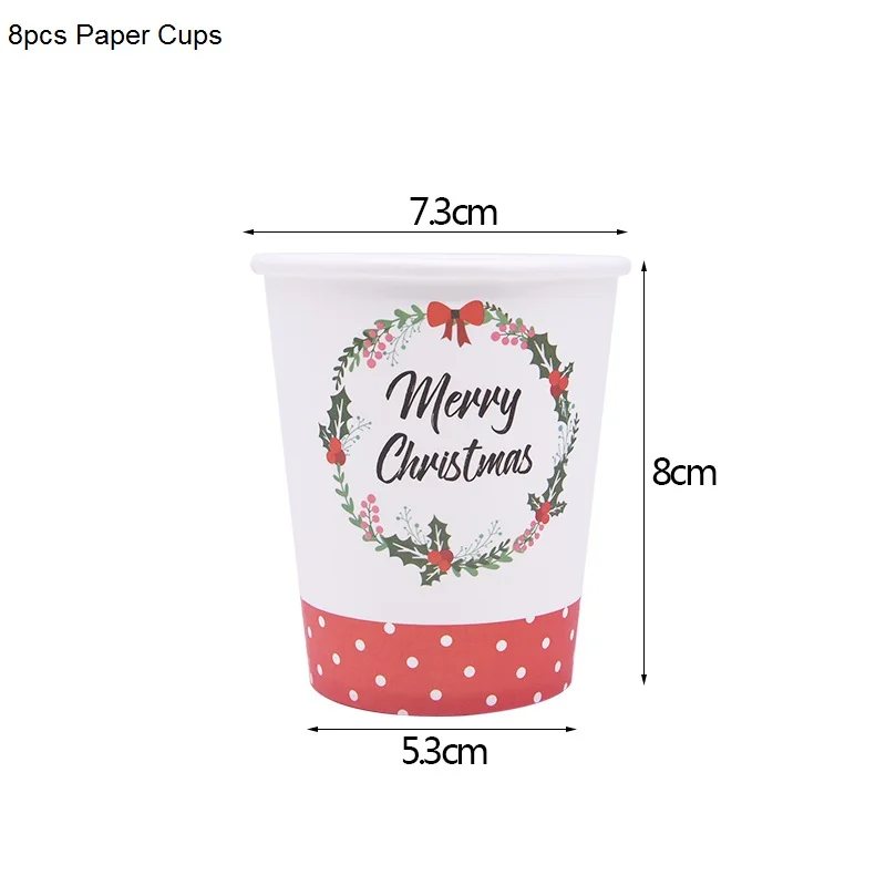 8pcs Paper Cups Рождественская вечеринка Декор одноразовые столовые приборы бумажные тарелки и стаканы соломинки Баннер Дети День рождения Рождество детский душ Декор - Цвет: 8pcs Paper Cups