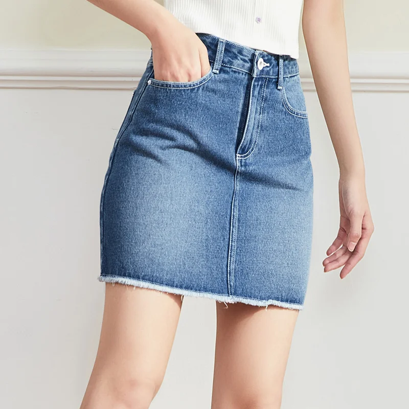 

Юбка SEMIR женская с необработанными краями, модная Стильная джинсовая ретро-юбка с эффектом потертости, лето 2021