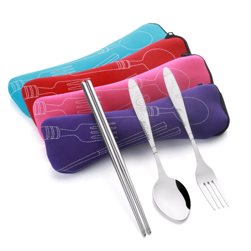 Портативная посуда из нержавеющей стали уличная сумка ткани 3 шт. Легкий кухонный