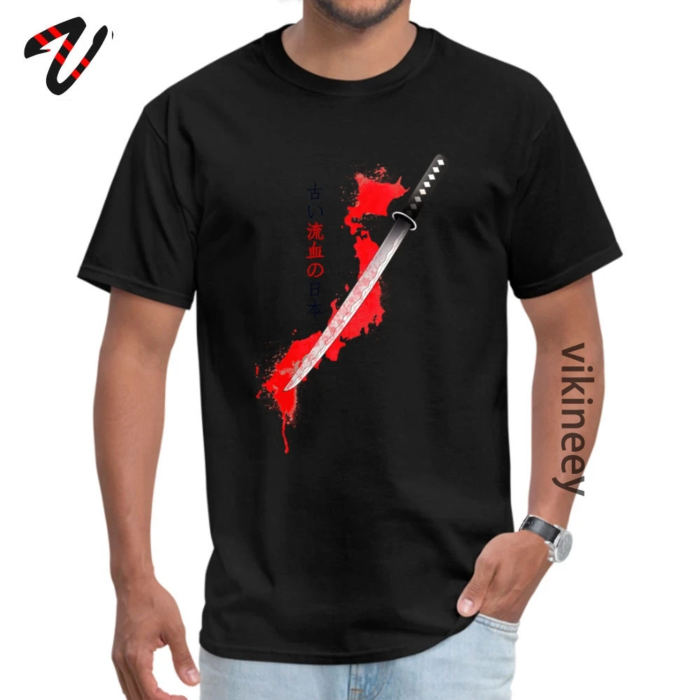 Древних самураев кровавый карта Японии футболки с коротким рукавом принтом