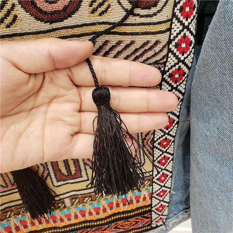 

Vintage Jeans Jacket Coat Women Tassel Embroidery Flowers Denim Coat Loose Long Sleeve Short Bohemia Denim Jacket Female Outwear