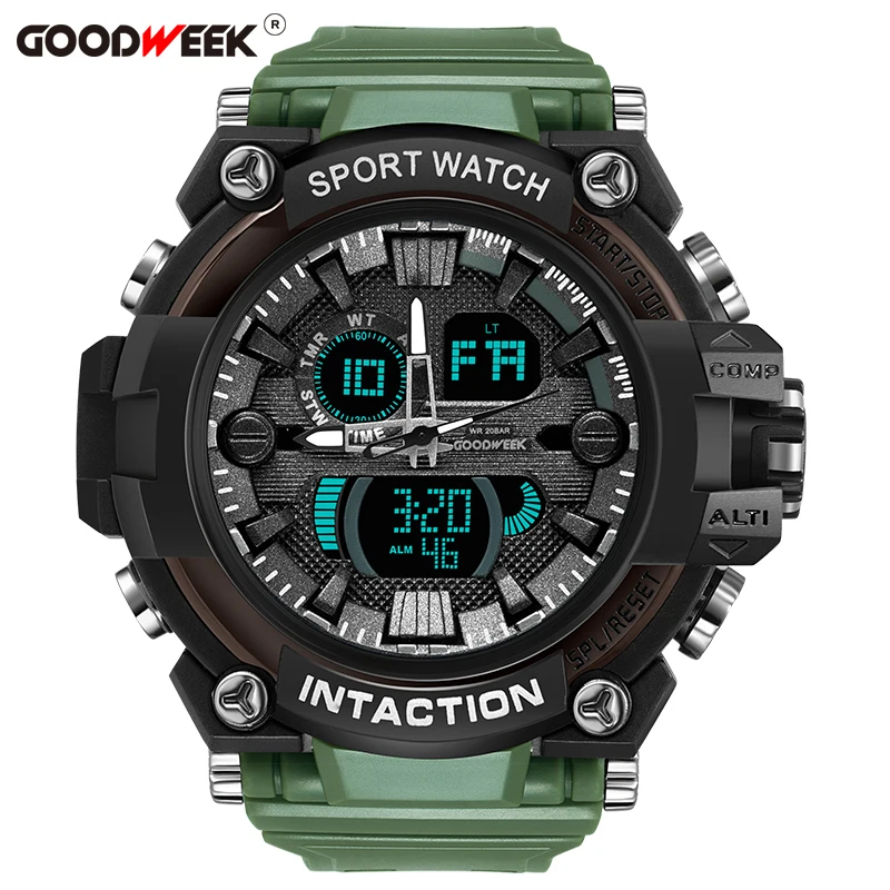 GOODWEEK мужские спортивные часы водонепроницаемые цифровые кварцевые военные с