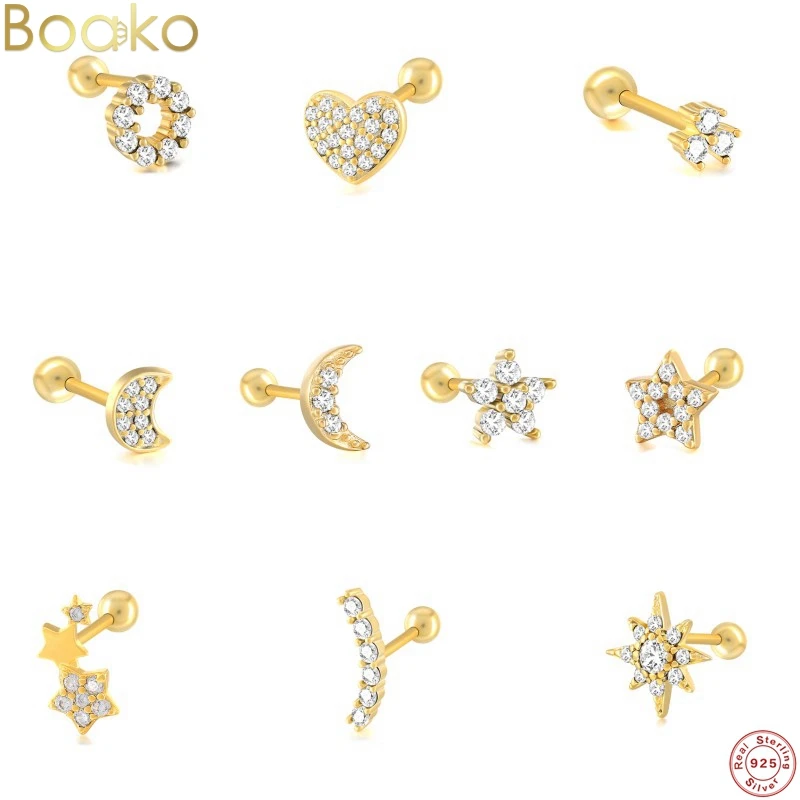 

Автоклав 1 шт. 925 пробы серебряные серьги-гвоздики в виде спирали в форме сердца с изображением луны и звезд, пирсинг серьги для Для женщин юв...