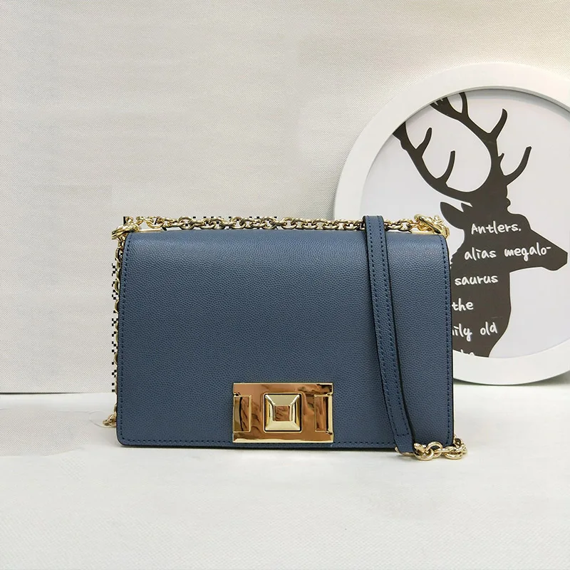 Роскошная брендовая классическая сумка-конверт из натуральной кожи для женщин, сумка на одно плечо с диагональной поперечной цепью, Сумка с клапаном - Цвет: Темно-синий