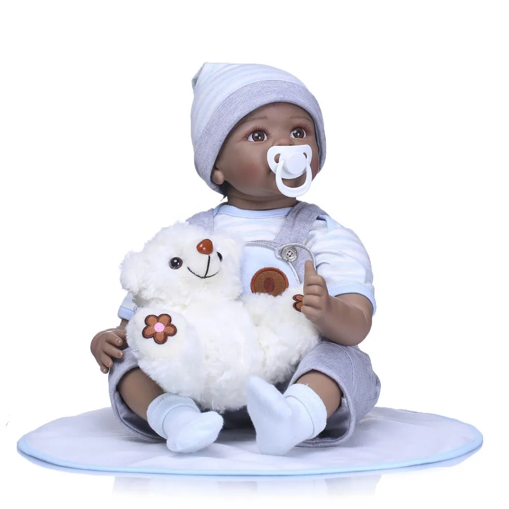 

22" reborn silicone vinyl black baby dolls children play house bebe gift boneca reborn silicone reborn baby dolls kids toys 233