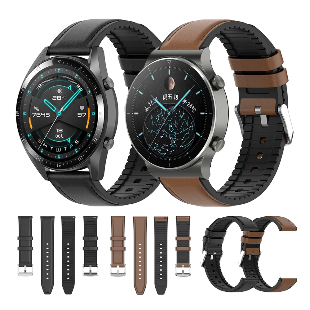 

Quick Release Watchband Strap 22mm 20mm Leather Silicone Hybrid Wacth Bands for Samsung Galaxy / Huawei / Garmin Vivoactive 3 4