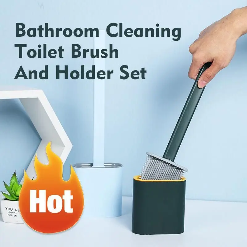 

Toilet Brush Water Leak Proof With base Silicone Flat Head Flexible Soft Bristles Brush with Quick Drying Holder Set Wc borstel