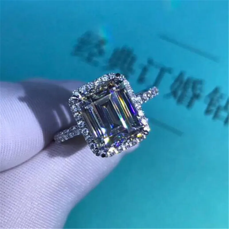 

Rulalei Sparkling Handmade Luxury Jewelry 925 Sterling Silver Princess Cut White AAAAA Cubic Zirconia Women Wedding Band Ring