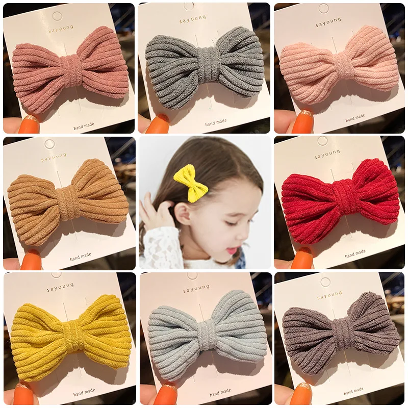 Милые цветные вельветовые заколки для волос маленькие Мини пряжки с милым бантом