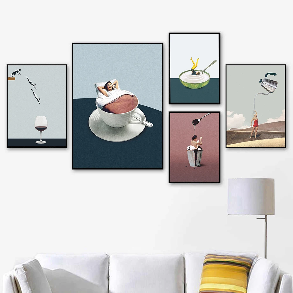 

Funny Art Canvas Painting Stay Hydrated Wall Art Posters And Prints Yoga in Yogurt Abstract Pictures For Living Room Home Decor